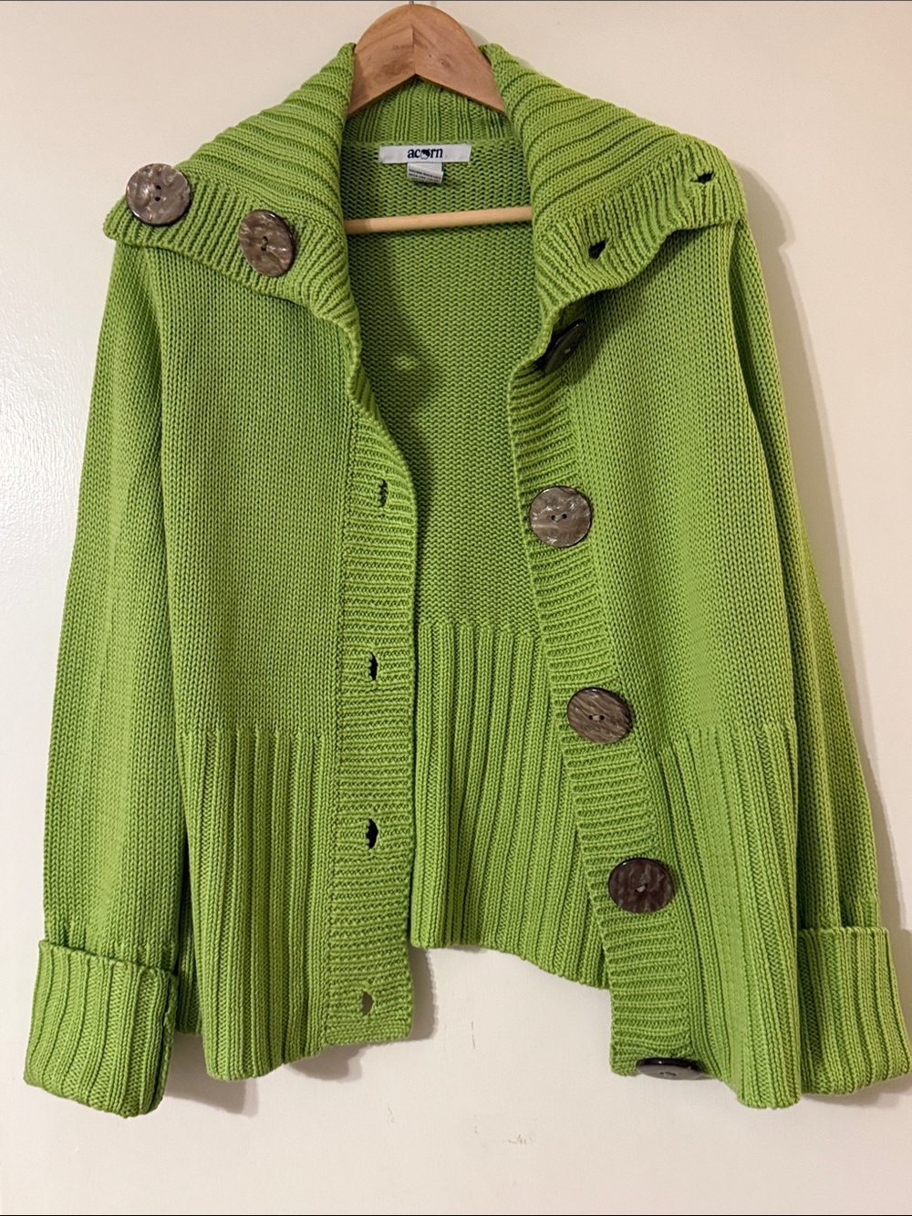 Acorn Bright Lime Button-Front Knit Cardigan